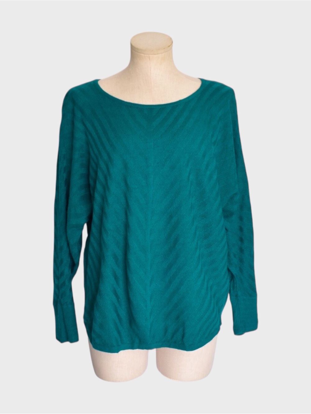 New York & Company Teal Chevron Knit Dolman Sweater